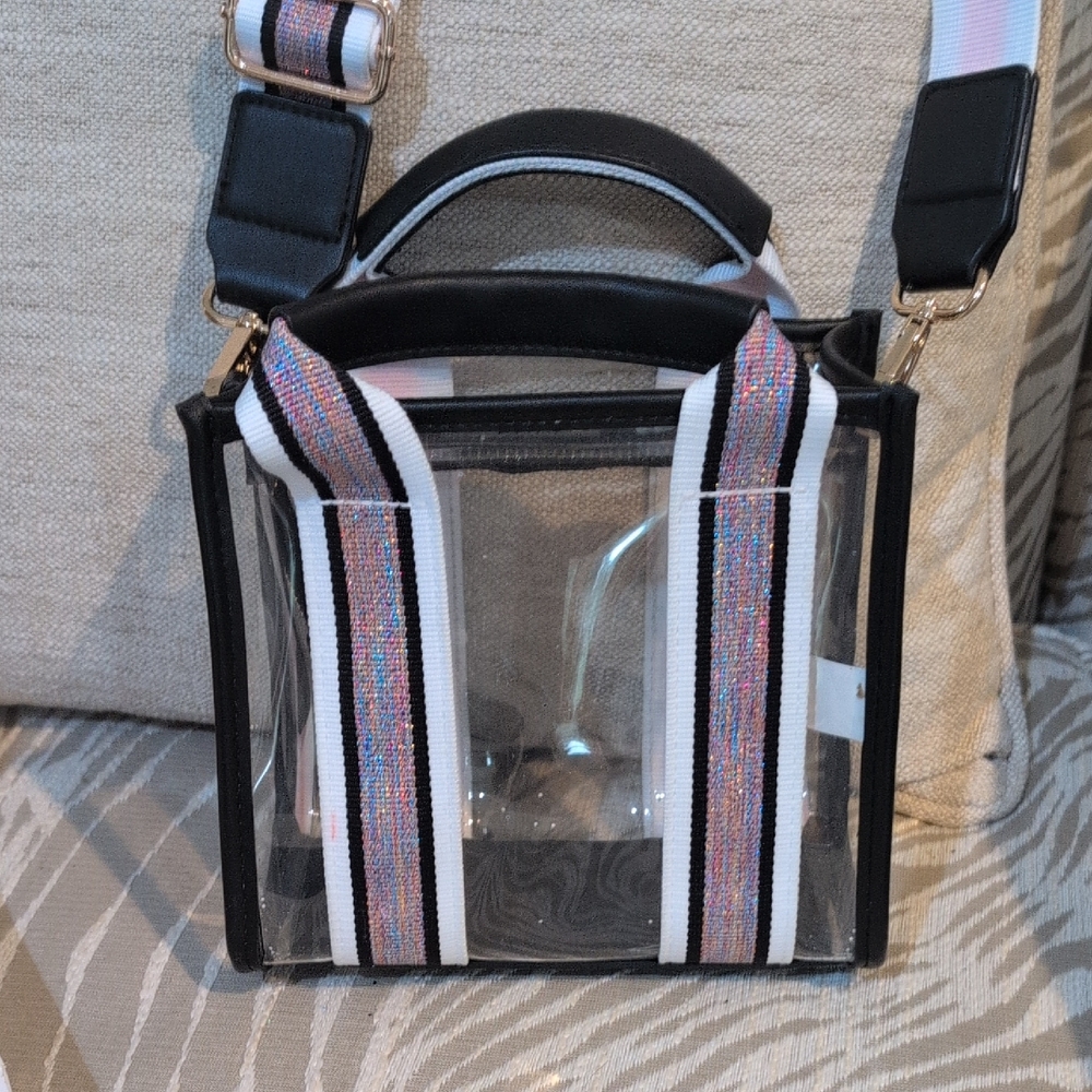 Cato Black and Clear Mini Stadium Bag with Multicolor Metallic Strap